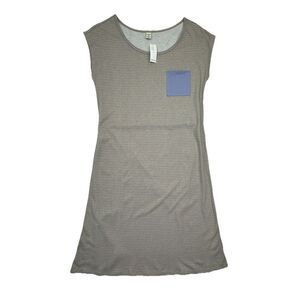 Old Navy Dress Purple Tan Striped Size SMALL Short Sleeve Front Pocket Tie Back